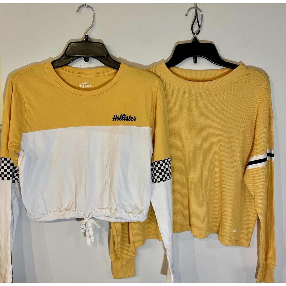 Lot Hollister yellow checker crop & Waffle  top LS Shirt size X Small Xs & S Y2K